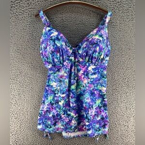 Smart & Sexy Womens Tankini Underwire Swim Top 40DD Abstract Tie Dye Purple Blue